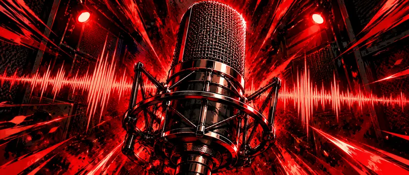 Micro de studio entouré d'ondes sonores rouges
